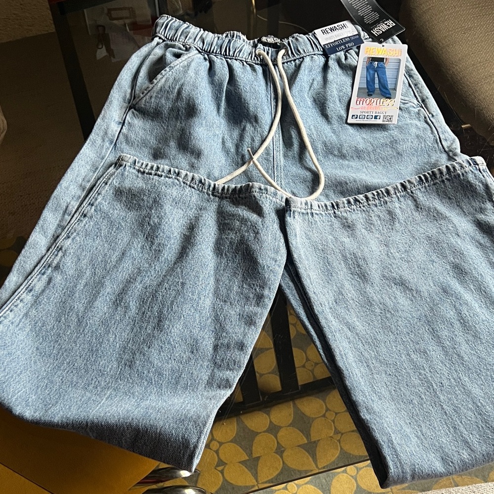Rewash Light Blue Relaxed Fit Men's Jeans with Elastic Waist